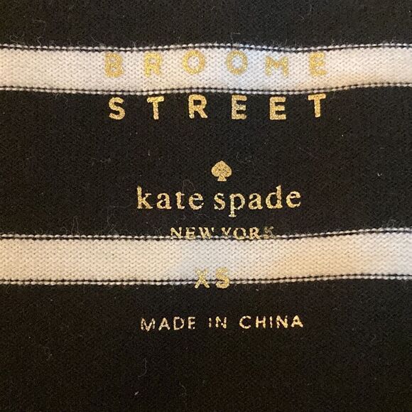 Kate Spade Broome Street Black & White Stripe Cotton Top 3/4 Sleeve with Ruffle. - Picture 6 of 8